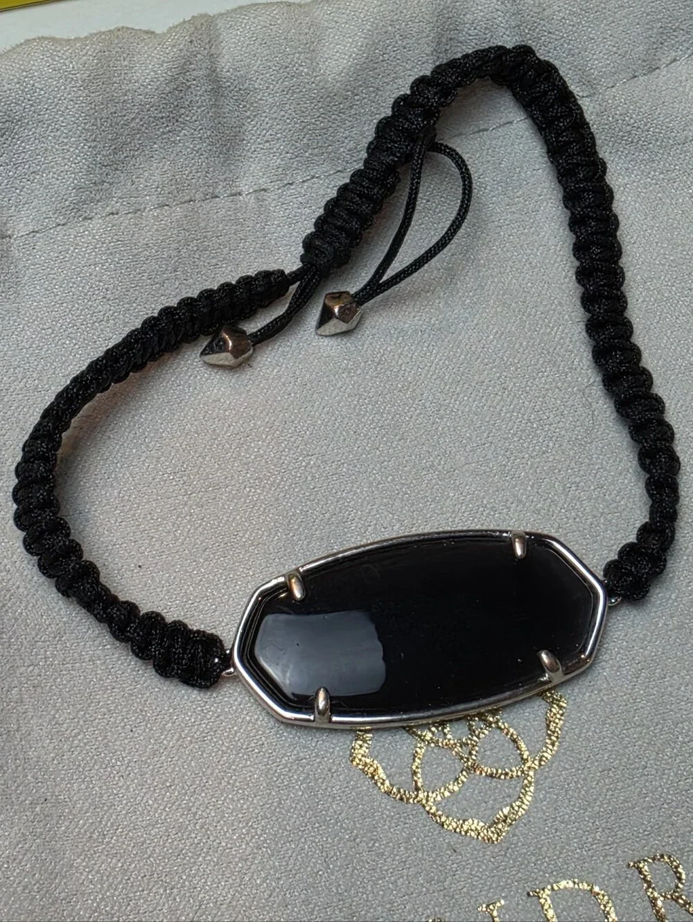 Kendra Scott Black Elle Adjustable Macrame Friendship Bracelet New